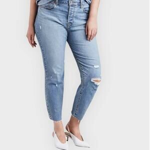 LEVI'S Distressed light wash button fly wedgie fit raw hem skinny jeans size 20W